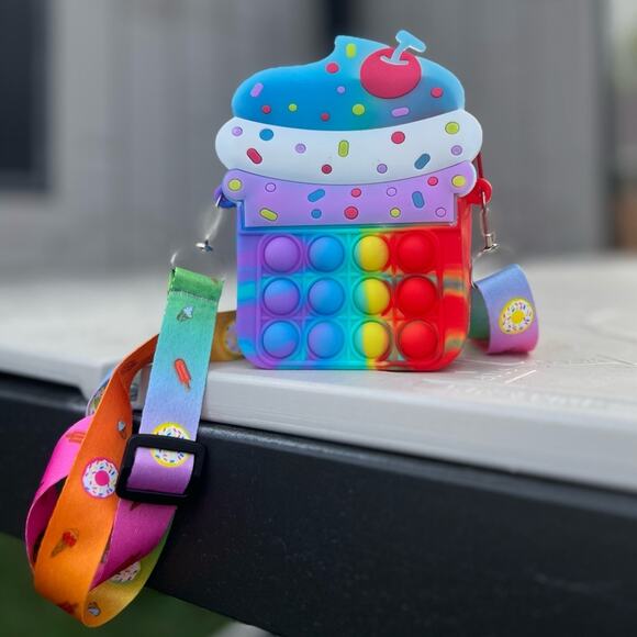 Rainbow Cupcake Pop It Crossbody Bag - Picture 1 of 3